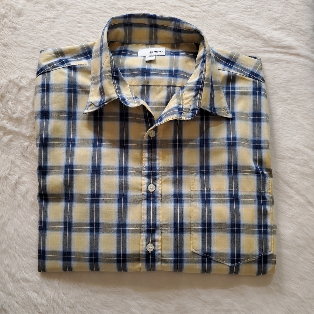Sonoma Blue And Yellow Plaid Shirt